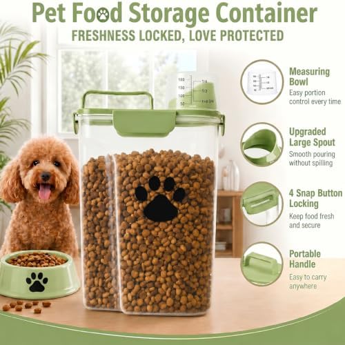5-7Lbs Dog Cat Food Storage Container with cleaning brush, Measuring Cup,4 Snap Seals, Portable Pet Food Containers with Upgraded Large Nozzle for Dogs,Cats,Birds,Small Animals(Large-Green) - Image 5