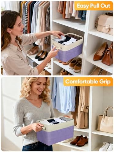 BALEINE 3 Pack Fabric Closet Storage Bins for Shelves, Linen Closet Organizers and Storage, Decorative Baskets for Organizing, Shelf, Clothes, Home, Office (Lavender, 12"x8"x8") - Image 5