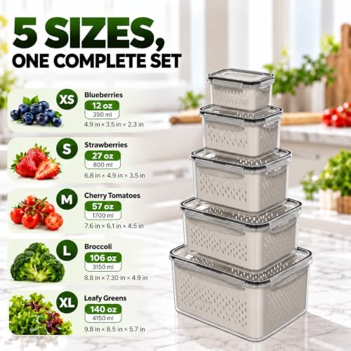 5 Pack Fruit Storage Containers for Fridge with Removable Colanders - Image 2