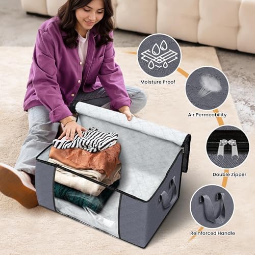 Fab totes 6 Pack Storage Bags for Clothes Blanket Storage Bins with Lids - Image 4