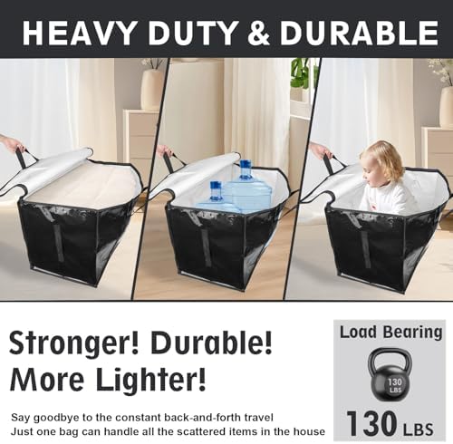 4 Pack Extra Large Moving Bags Heavy Duty 180GSM,130LBS 100L Totes with Visible Window, Zippers & Wrap-Around Handles, Waterproof Reusable, Alt to Moving Boxes, Black - Image 3