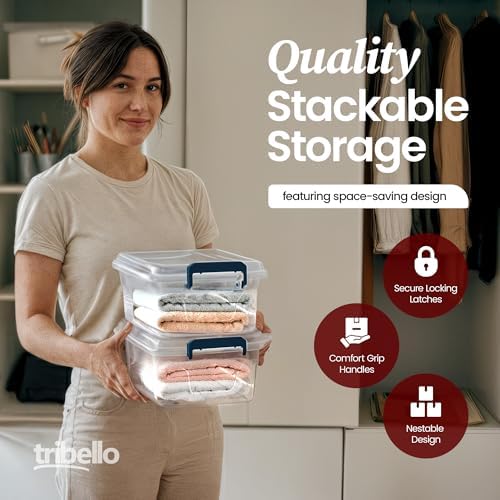 Tribello Plastic Storage Bins with Lids, Clear Stackable Storage Containers - 5 Qt - 3 Pack - Image 5