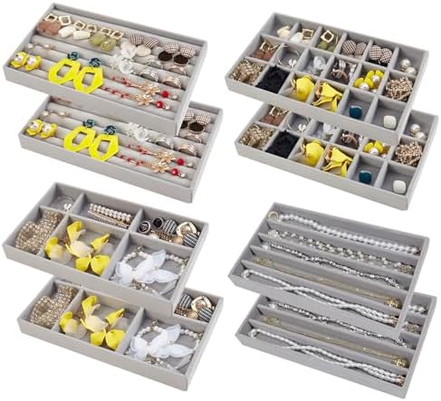 SPAKOWN Stackable Jewelry Organizer Trays for Drawer Set of 8 - Grey by SPAKOWN