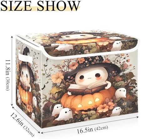 Ghost Wearing Witch Hat Storage Bins with Lids and Carrying Handle,Foldable Storage Boxes Organizer Containers Baskets Cube with Cover for Home Bedroom Closet Office - Image 3