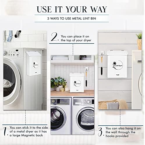 Knowstyle Metal Magnetic Lint Bin for Laundry Room Decor - Laundry Room Trash Can with Dryer Lint Brush for Dryer Vent – Metal Laundry Lint Bin with Clothes Lint Roller - Image 5