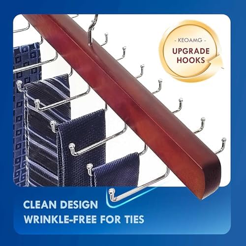 Tie Rack Hanger for Closet, Wooden Tie Organizer for Men, Mahogany - Image 4