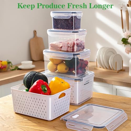 Fruit Storage Containers for Fridge with Removable Colander, Food Storage Containers with Lids, Dishwasher & Microwave Safe, Keep Berry Fruit Vegetable Meat Fresh Longer (Clear Body/Purple Lid) - Image 2