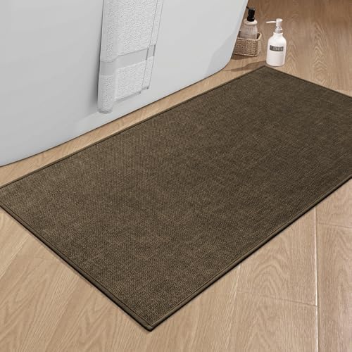 chakme Bathroom Rugs Mat 47x24, Ultra Thin Non Slip Bath Mat Large Quick Dry Absorbent Bath Mat for Bathroom Floor, (Brown, 47"x24") by CHAKME