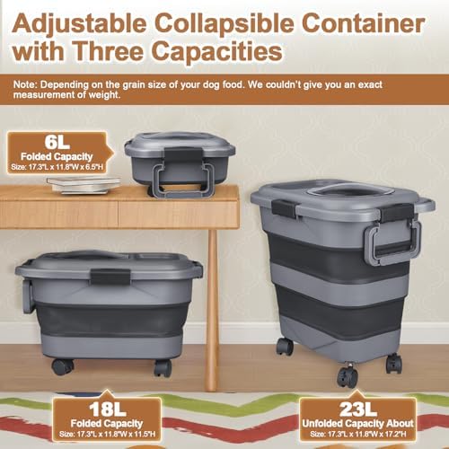 Dog Food Storage Container，2 Pack 25 lbs Airtight Collapsible Cat Food Storage Container with Attachable Wheels, Portable Handle, Dog Food Scoop for Dog Cat Bird Pet Dry Food Storage Bin Large - Image 2