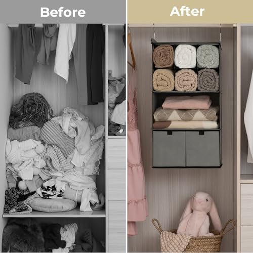 GRANNY SAYS 4-Shelf Hanging Closet Organizer with Drawer, Foldable Storage - Image 7