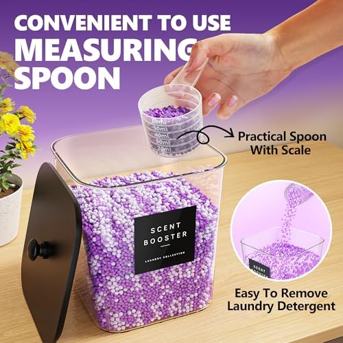 Moforoco 2 Pcs Laundry Pods Container, Clear Laundry Room Organization Containers,Large Detergent Powder Storage, Black Wooden Lids & Labels - Image 3