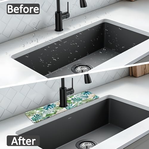 15" X 5.5" Kitchen Sink Splash Guard Faucet Mat Leaf Super Absorbent Fast Drying Faucet Guard & Draining Mat Sink Splash Guard Behind Faucet for Kitchen, Bathroom - Image 6