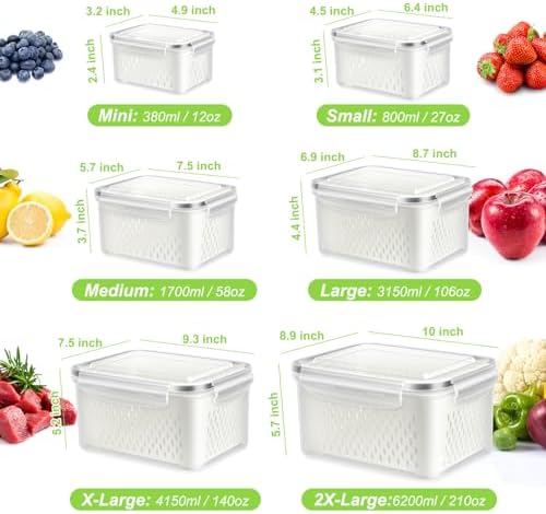 12 Pieces Fruit Storage Containers For Fridge with Removable Colanders - Image 2