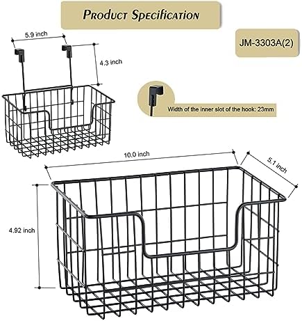 JUNCHU CHERRY Wire Storage Basket 2 Packs, Wall Mounted Kitchen Bathroom, Hanging Cabinet Door Storage Basket, no Drilling, Supporting 2 Types of Hooks, Strong Bearing, Suitable for Home, Black - Image 3
