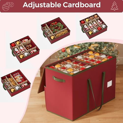 160-3” Large Christmas Ornament Storage Box, Dual Zippers, Stackable Christmas Storage Container with Lid, 6 Trays, 600D Oxford, 160-3”, Red - Image 5