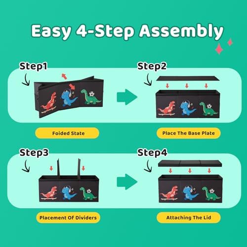 Extra Large Toy Box with Lid,Dinosaur Collapsible Toy Storage,Black - Image 6