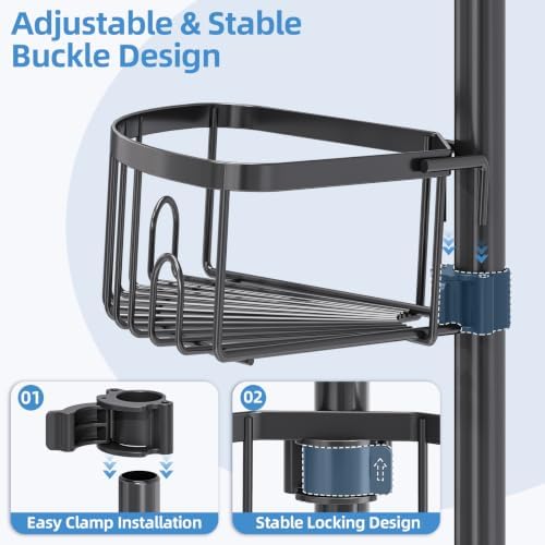 KINGRACK 4-Tier Tension Pole Shower Caddy,Corner Shelf for Storage, Black - Image 5