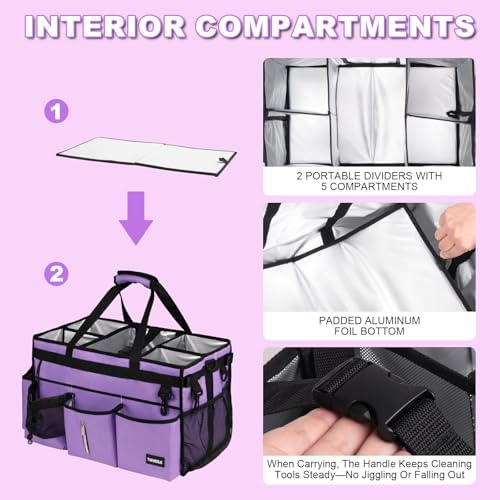 Large Cleaning Caddy Bag With Detachable Divider,Caddy Organizer With Handle,Cleaning Supply Storage With Adjustable Shoulder Strap & Waist Belt For Cleaners,Cleaning Housekeepers - Image 5