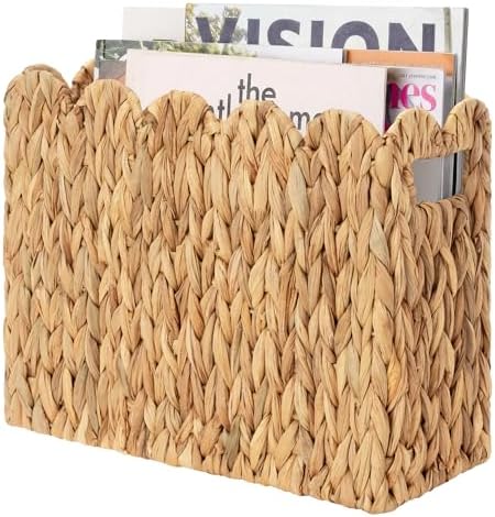 StorageWorks Scalloped Magazine Basket, Wicker Magazine Holder, Book Basket by StorageWorks