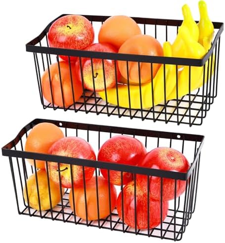 2-Pack Wall Mount Wire Fruit Basket for Kitchen Onion Potato Storage, Black - Image 5