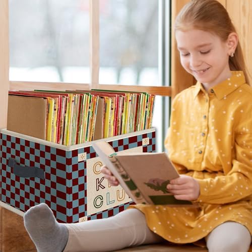 Kids Playroom Foldable Storage Bins Box with Handles, Cool Kids Club Checkered Collapsible Toys Books Clothes Organizer Basket for Toddler Boys Girls Nursery Room Bedroom Bathroom - Image 5
