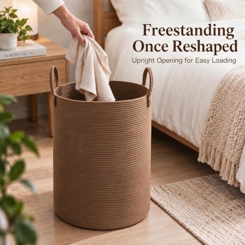 JMvicyroam 80L Cotton Rope Laundry Basket Hamper, Golden Jute - Image 4