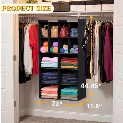 5 Tier Hanging Closet Organizer, 14 Compartments Dual Row Storage, Black - Image 5