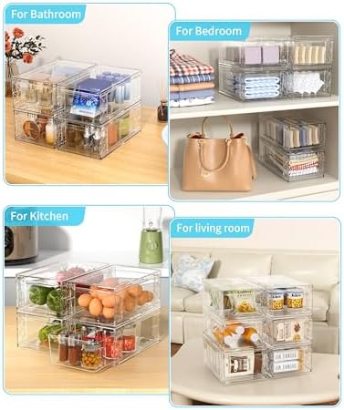6 Pack Stackable Storage Drawers,Clear Fridge Organizer Rack - Image 4