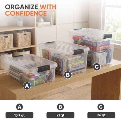 Superio 21 Quart Clear Plastic Storage Boxes with Lids, Stackable Organizer Containers, BPA-Free Storage Bins for Home, Office, School & Dorm, 8 Pack - Image 5