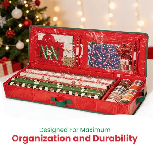 Handy Laundry Gift Wrap Storage Organizer, Easily organize Wrapping Paper, Ribbons, Bows, Scissors, Fits 18-24 Standard Rolls, Keeps Gift Supplies in Perfect Condition & Ready for Next Season, (Red) - Image 3