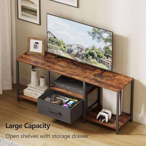 JARHETUN TV Stand with Fabric Drawer for 55 Inch TV, Entertainment Center with Open Shelves, Media TV Console Table for Living Room, Bedroom, Rustic Brown - Image 4