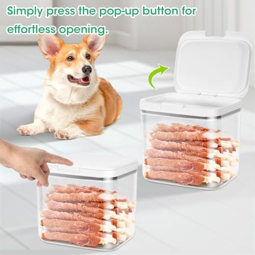 TBMax 2 Pack Large Dog Treat Container Bins 2 Qt + 3 Qt with One-Press Flip-up Lid, Airtight Pet Dog Cat Treat Jar for Countertop, Pet Biscuit Canister Cookie Holder - Image 2