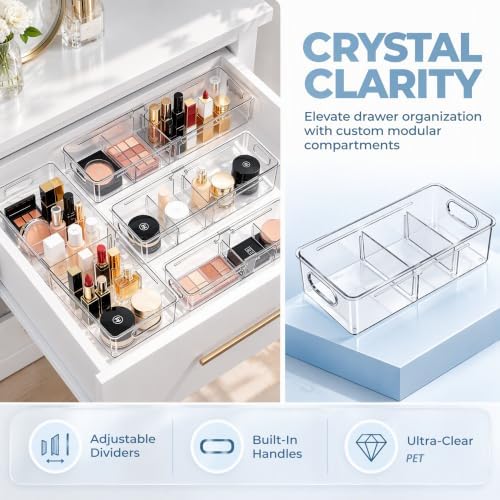 BLULEE Bathroom Drawer Organizer Trays,Clear Makeup Bins,8 Pack - Image 2
