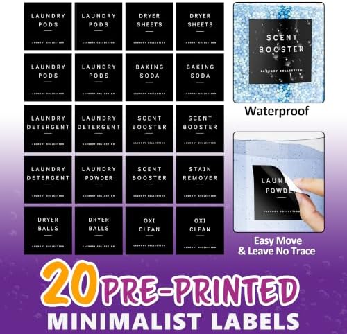 2+1 Glass Laundry Pods Container, Clear Laundry Room Organization Containers Essentials, Large Detergent Powder Storage Containers Black Lids & Labels Signs with Dry Sheet Holder - Image 6