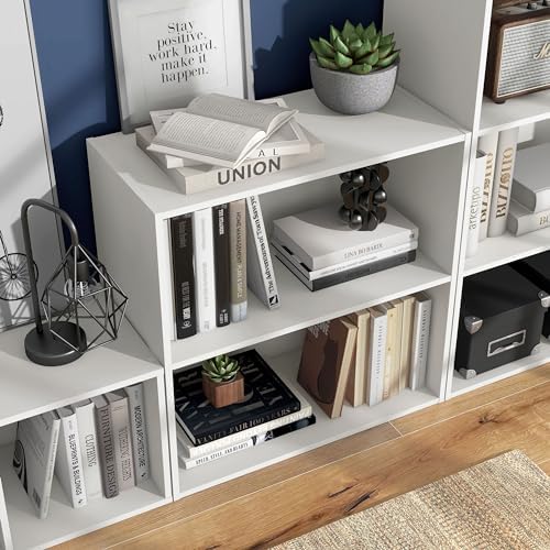 Homes: Inside + Out Apexa 2-Tier Cube Storage Organizer Shelves, Stackable Wood Bookcase Fits Cubby Bins for Organization, Dorm Teen Room Decor & Home Office, White - Image 2