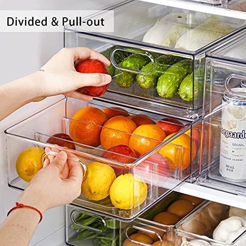 Mano Fridge Drawer Pull Out Stackable Bins with Handle Clear Refrigerator Drawers Organizer Food Storage Container Box with Dividers Plastic Produce Saver for Pantry, Cabinet, Kitchen, Clothes（4Pack） - Image 2