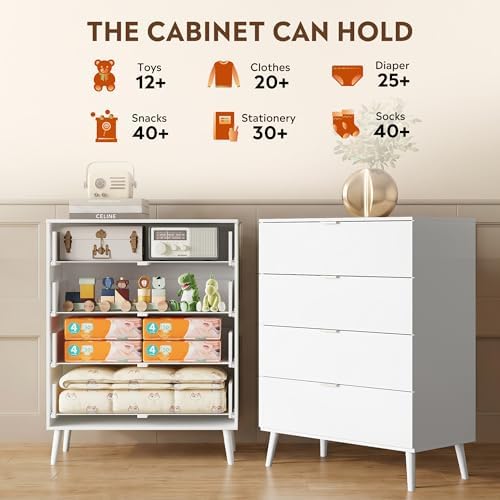 4-Drawer Moden TV Stand, White Tall TV Console - Image 4