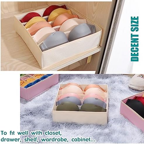 Bra Storage Drawers Organizer for Clothing Underwear Drawer Organizer Dividers Foldable Storage Cube Bins for Bra,Socks, Underwear,3 Pack （Creamy-White） - Image 2