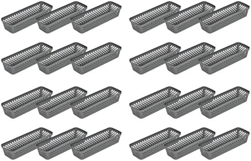 Glad Plastic Storage Basket Set - Multipurpose Drawer Trays, Kitchen Pantry Containers, and Bathroom Bins - Narrow Organizers, Grey, 6 Count (Pack of 4) by GladTrashFoodStorage