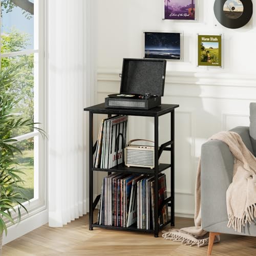 LOAKEKEL Record Player Stand, Large Vinyl Record Storage Up to 200 Albums - Image 2