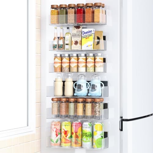 Mystozer Magnetic Spice Rack for Refrigerator Clear, 6 Pack by Mystozer