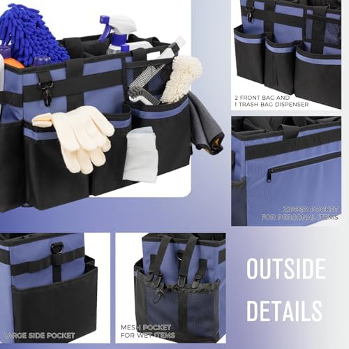 SCAVATA Wearable Cleaning Caddy, Cleaning Caddy Supplies Organizer with Handle & Shoulder Straps for Housekeepers, Under Sink & Car Cleaning Tool Organizers Bag with 4 Foldable Divider (CeruleanBlue) - Image 3
