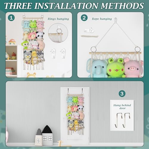 42cm Wide Over The Door Stuffed Animal Storage Hammock Corner Wall Hanging Storage Holder Boho Macrame Plush Toy Organizer Net for Stuffed Animal - Image 5