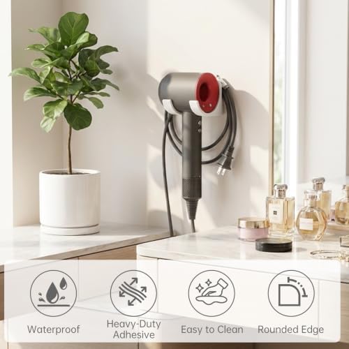 Hair Dryer Holder Wall Mount with Plug & Cord Organizer for Bathroom - Image 4