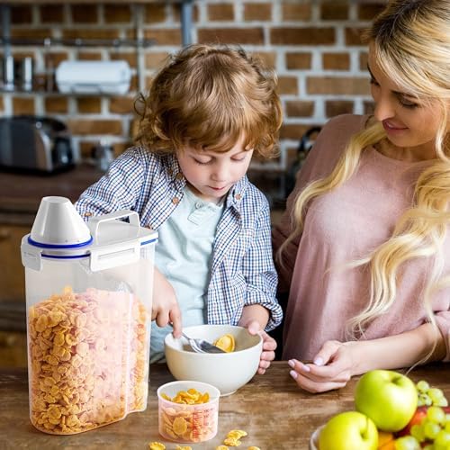 6 Pcs Set Rice Storage Container, Flour Dispenser with Pouring Spout & Measuring Cup, Kitchen Plastic Dry Food Storage Bin for Grain Oatmeal Snacks Pet Dog Food - Image 2