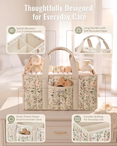 Blissful Diary Baby Diaper Caddy Organizer, Nursery Storage, Ditsy Daisy - Image 3