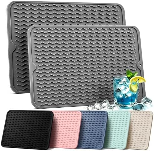 2 Pack Silicone Dish Drying Mat for Kitchen Counter Shower Caddy Rack Waterproof Under Sink Placemats Trivets Coffee Bar Accessories Utensil Holder Essentials Home Dining Decor Must Haves 2026 by AOTASO
