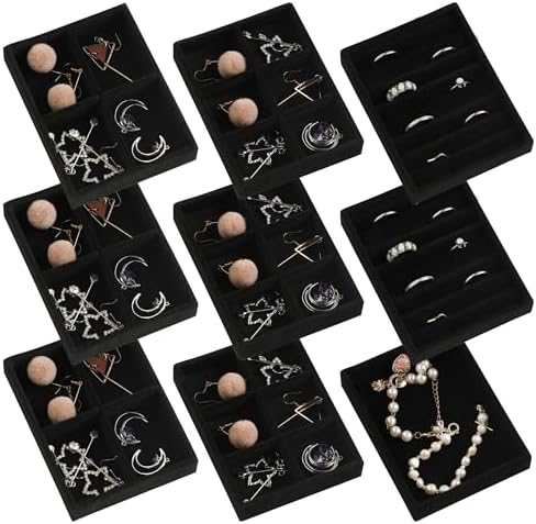 Frebeauty Small Jewelry Organizer for Drawer,Set of 9 Velvet Jewelry Trays by Frebeauty