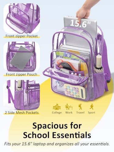 Heavy Duty Clear Backpack With TSA Lock, 18 Inch Large Clear Bookbag - Image 4