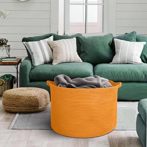 MEGASKET Extra Large Orange Basket, 22" X 22" X 14" Woven Cotton Rope Bins for Blankets, Baby Nursery Wicker Laundry Towel Basket, Kids Dog Toy Storage Box, Big Orange Living Room Decor Organizer - Image 5